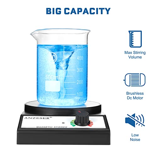 ANZESER Magnetic Stirrer with 4PCS Stir Bars Set Stir Plate with Stir Bar Retriever (NO Heating) 3000mL Magnetic Mixer 3000RPM Lab Stirrer