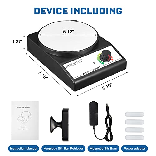 ANZESER Magnetic Stirrer with 4PCS Stir Bars Set Stir Plate with Stir Bar Retriever (NO Heating) 3000mL Magnetic Mixer 3000RPM Lab Stirrer