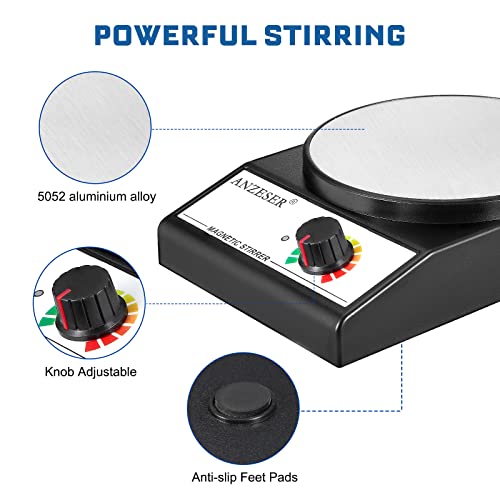 ANZESER Magnetic Stirrer with 4PCS Stir Bars Set Stir Plate with Stir Bar Retriever (NO Heating) 3000mL Magnetic Mixer 3000RPM Lab Stirrer