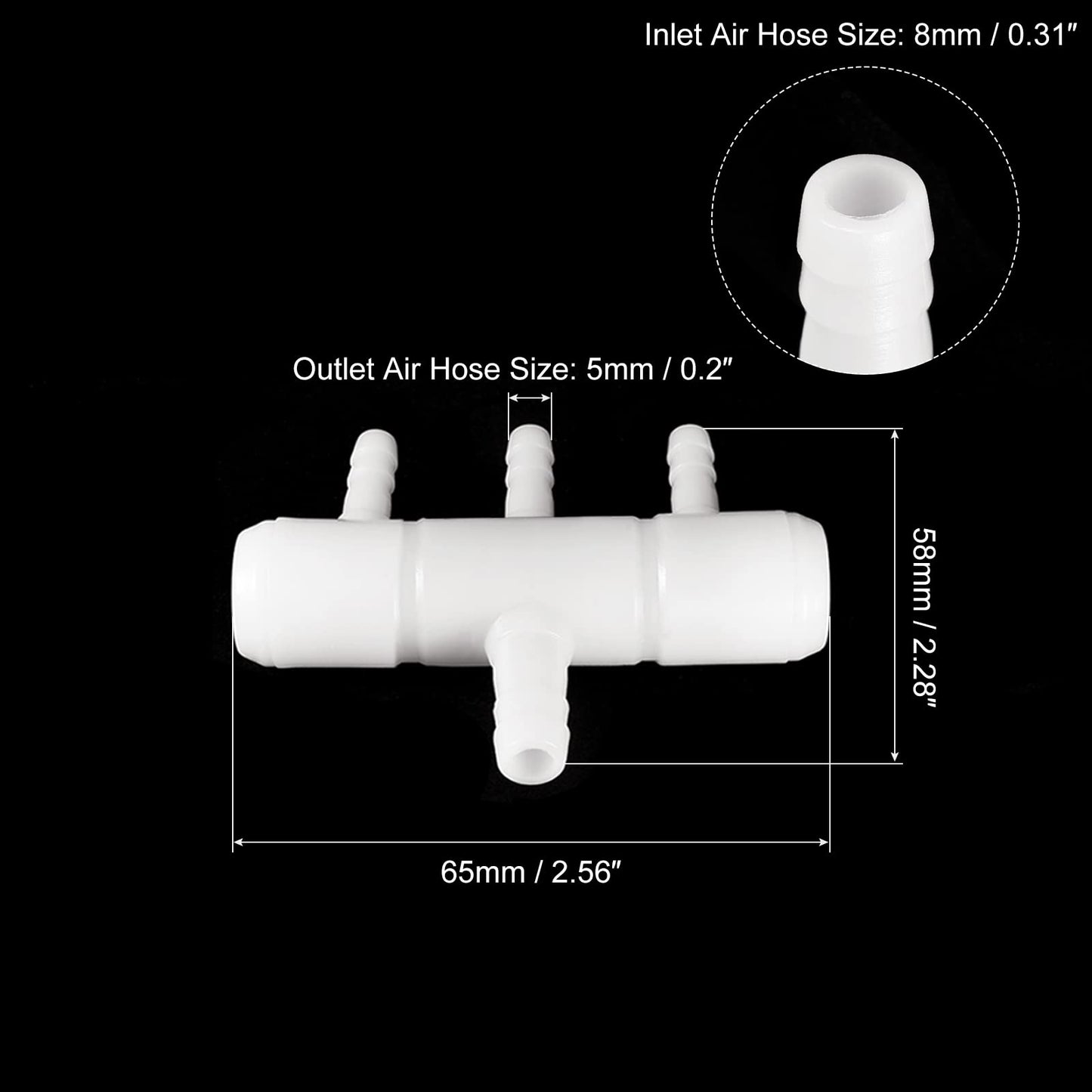 uxcell 5Pcs 8mm to 5.5mm 3 Ways Air Line Tubing Splitter Connector Fish Tank Oxygen Pipe Air Tubing Adapter for Aquarium, White