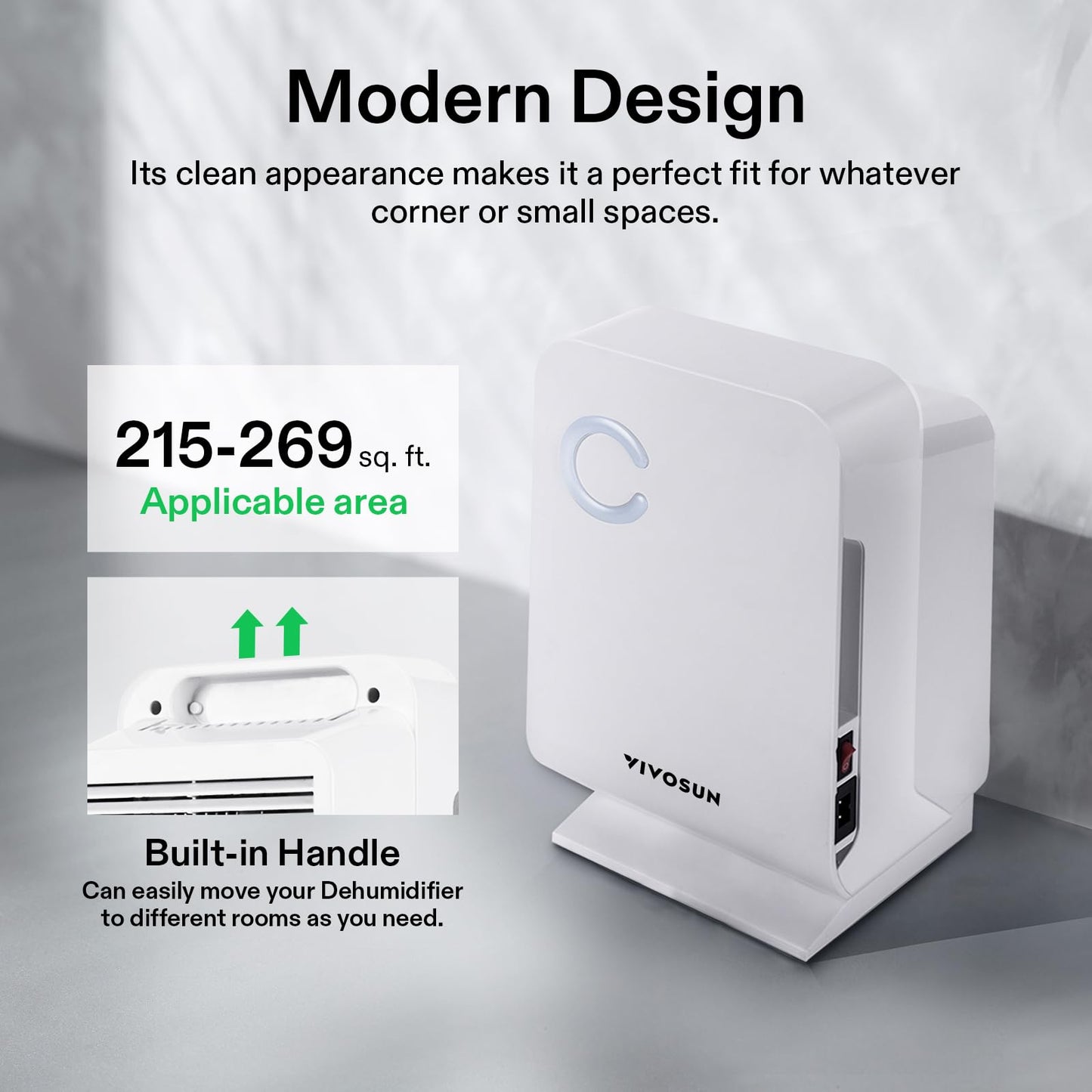 VIVOSUN Small Space Mini Dehumidifier, Ultra-Quiet Auto Shut-off Dehumidifier for Grow Tent, Bedroom, Bathroom, RV, Closet