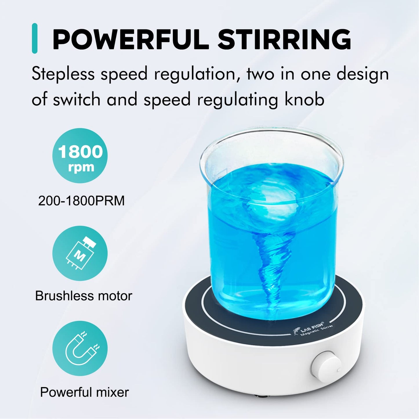 LAB FISH Laboratory Magnetic Stirrer 1800PRM Magetic Mixer Max Stirring 3000ml Capacity Stir Plate with 3 PCS Stir Bar Egg for Lab and Homebrew
