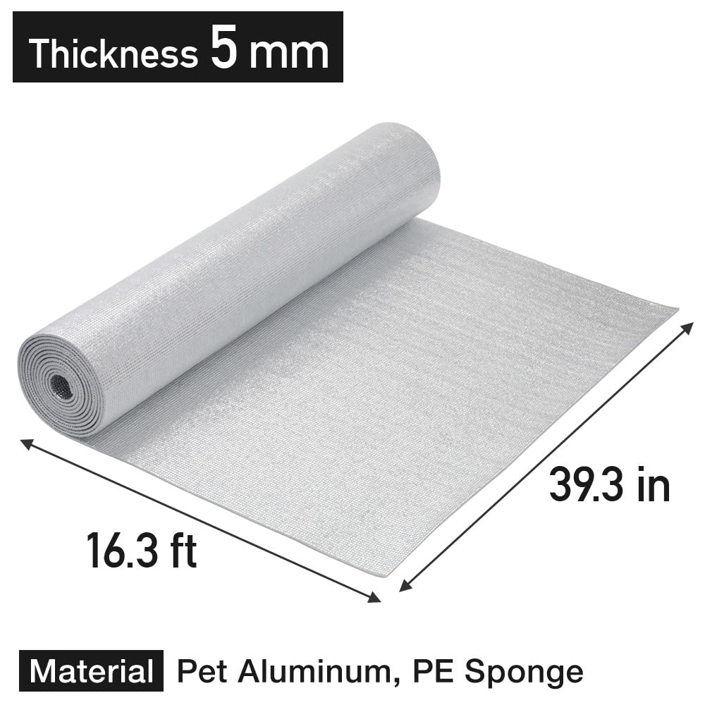 Japard Window Insulation for Summer Heat, 16ft x 39in 5mm 0.2” Thick 53.8 sqft, Aluminum Foil Bubbles Reflective Window Thermal Barrier for RV Roof Garage Door