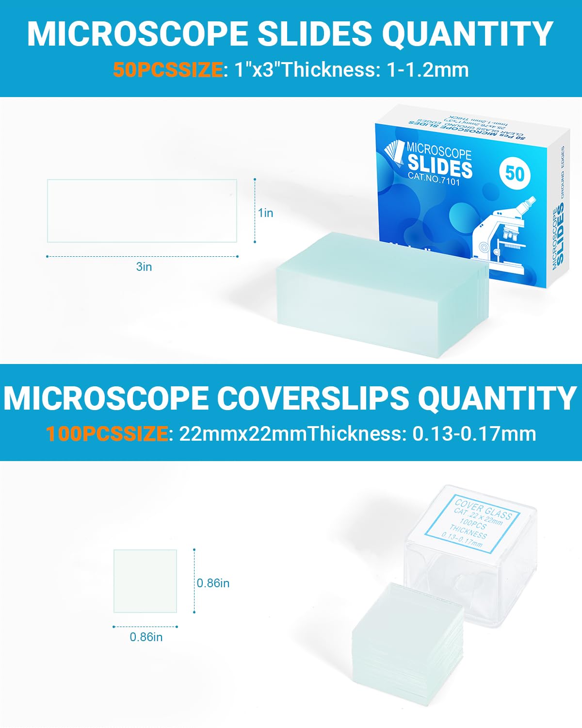 Microscope Slides and Covers Kit – 50 Blank Pre-Cleaned Glass Slides for Microscope, 100 Cover Slips, for Teachers, Students, Families, and Science Enthusiasts