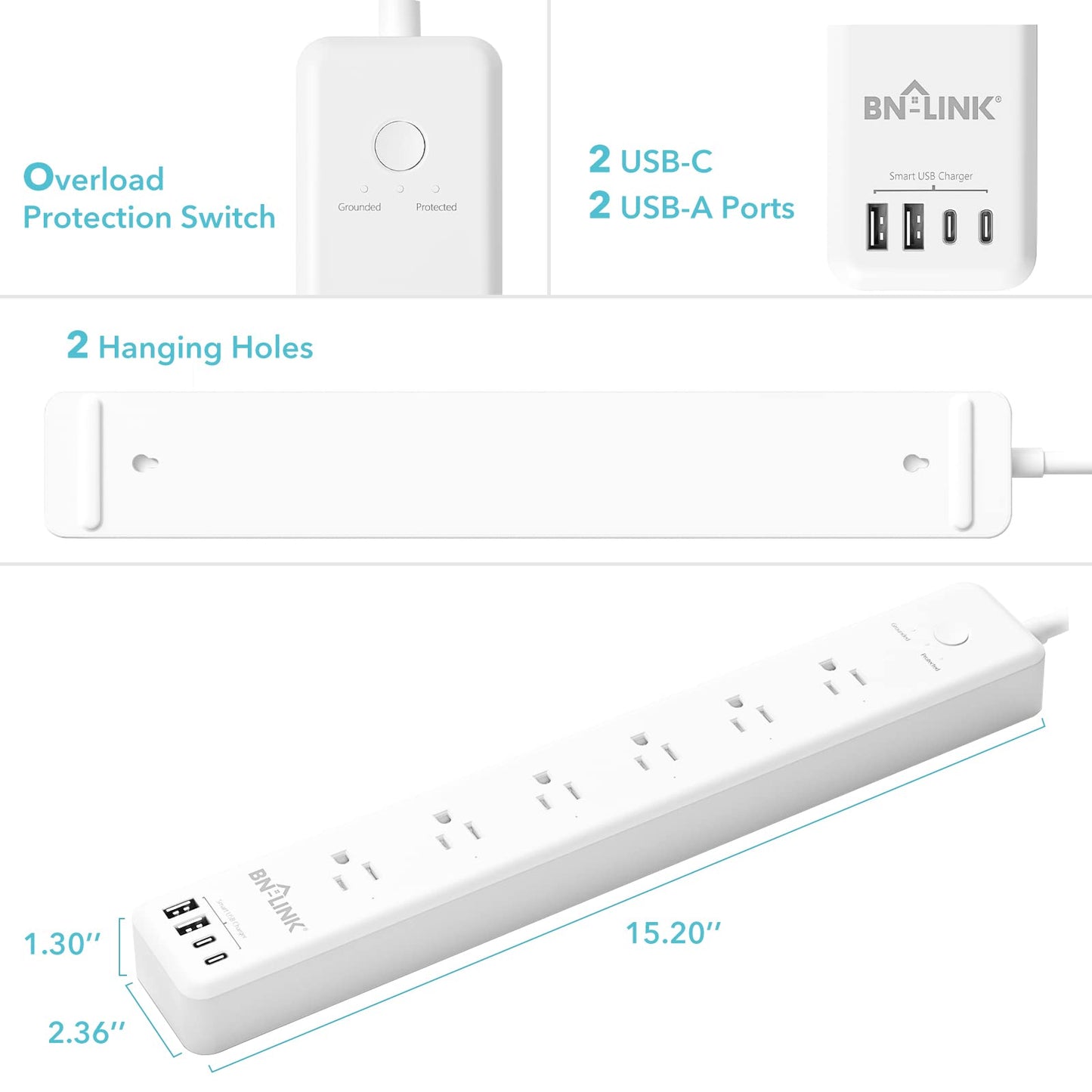 Smart Plug Power Strip,Surge Protector with 6 Individually Controlled Smart Outlets, 4 USBs (incl. 20W USB-C), Compatible with Alexa and Google Home