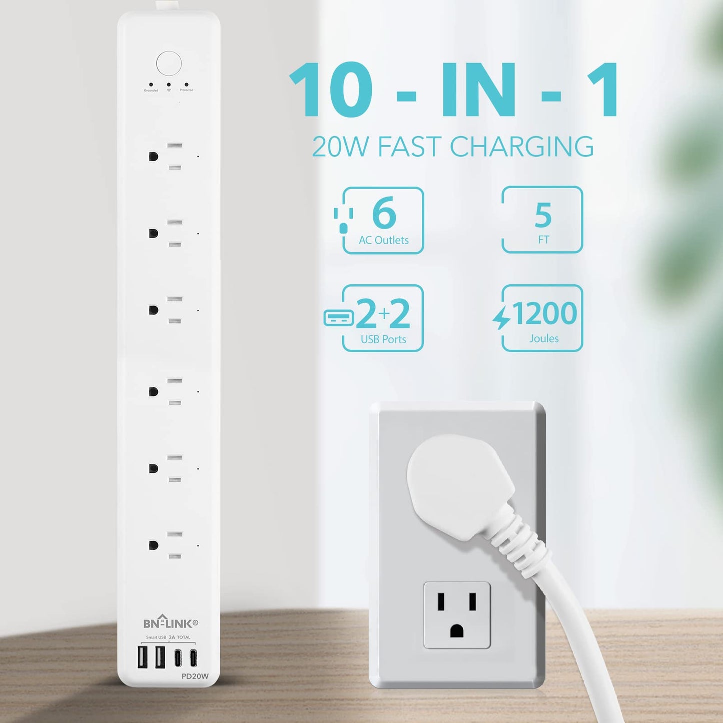 Smart Plug Power Strip,Surge Protector with 6 Individually Controlled Smart Outlets, 4 USBs (incl. 20W USB-C), Compatible with Alexa and Google Home