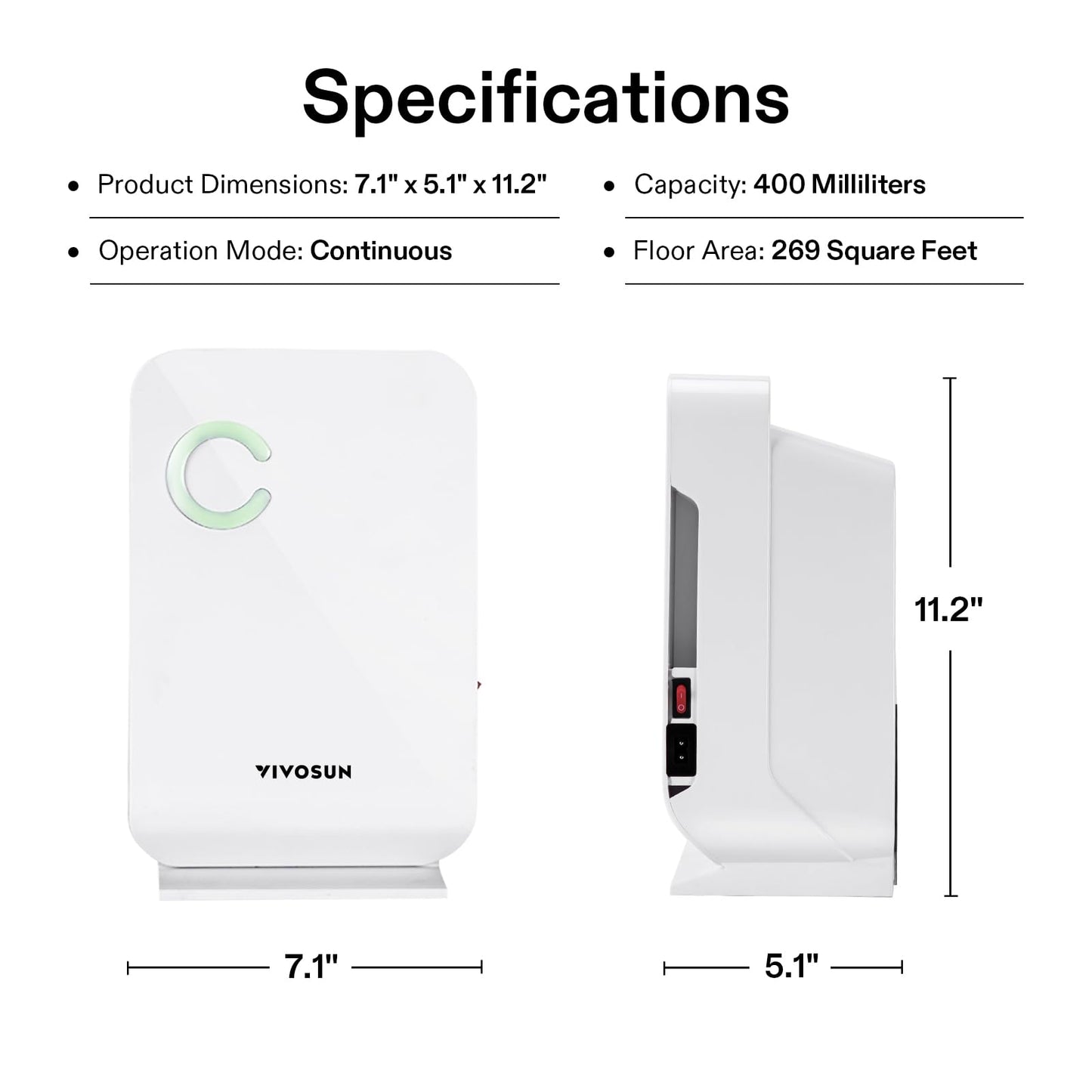 VIVOSUN Small Space Mini Dehumidifier, Ultra-Quiet Auto Shut-off Dehumidifier for Grow Tent, Bedroom, Bathroom, RV, Closet