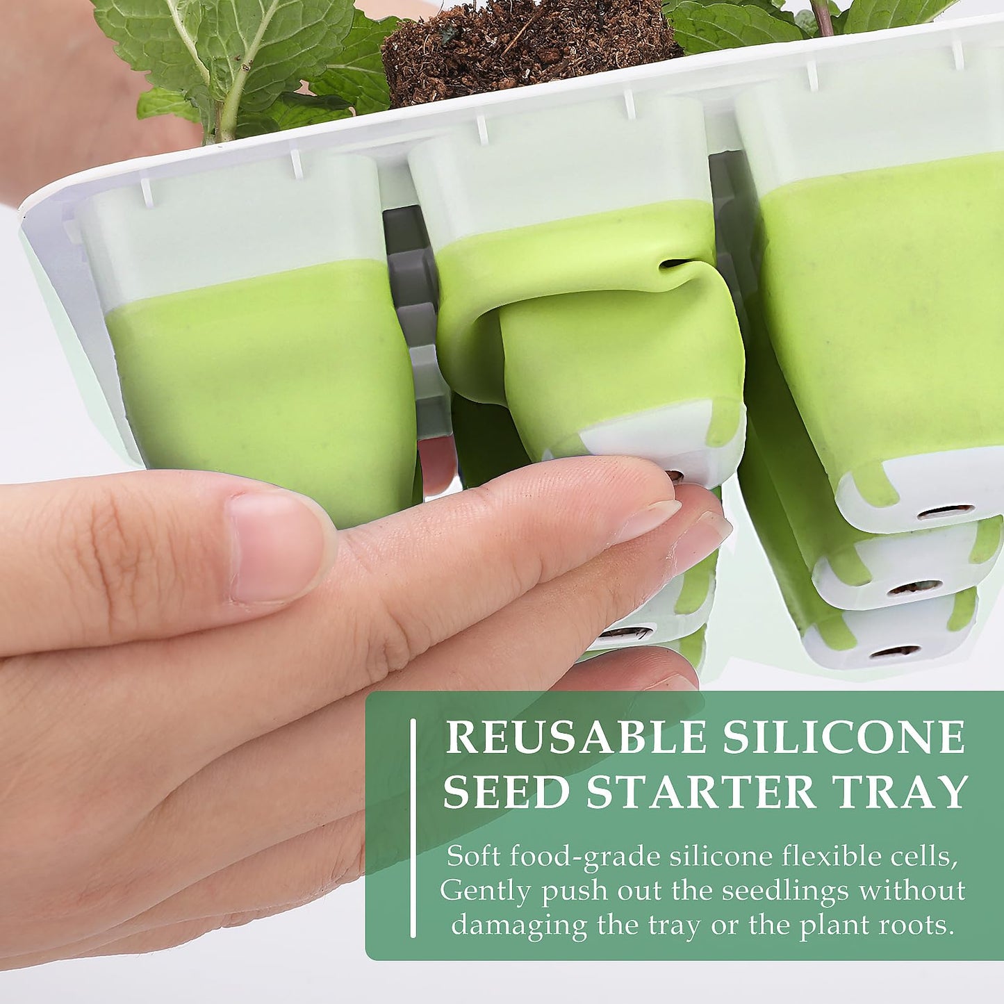 6pcs Seed Starter Kit, 72-Cell Silicone Plant Trays with Flexible Pop-Out Design for Indoor Gardening