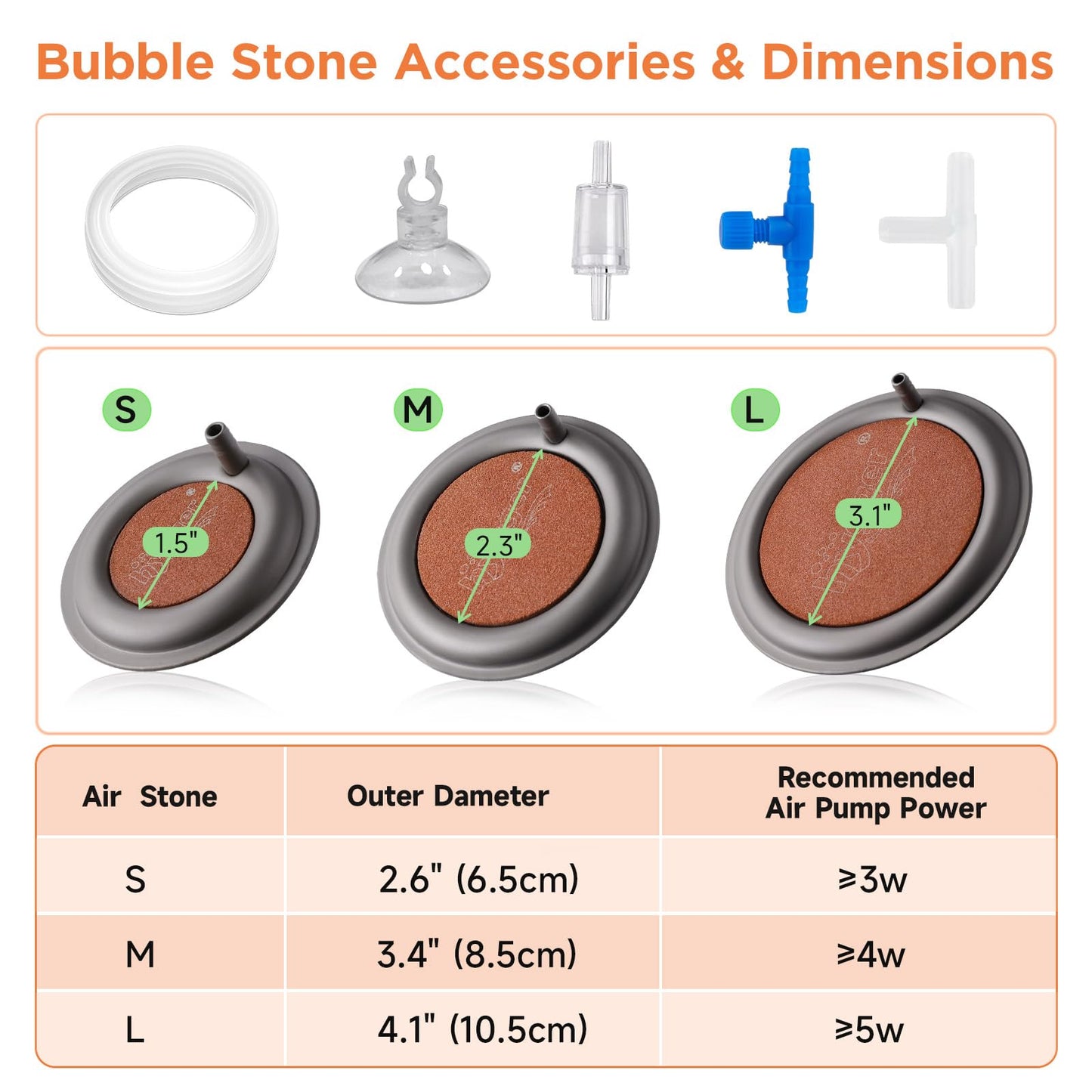 hygger Aquarium Air Stone, 4.1 Inch Nano Air Stone Makes Super Tiny Bubbles, Ultra Quiet Dissolved Oxygen Diffuser Small Airstone with Stainless Steel Base for Aquarium, Fish Tank & Hydroponic