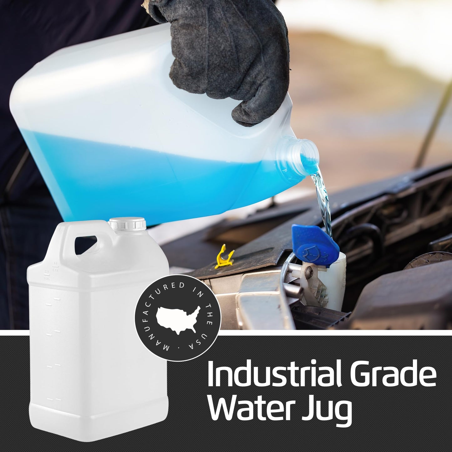 2.5 Gallon Water Jug – Heavy-Duty HDPE Carboy for Automotive Oil, Chemical & Liquid Storage – 10 Quart Mixing Container with Secure Lid – Made in USA
