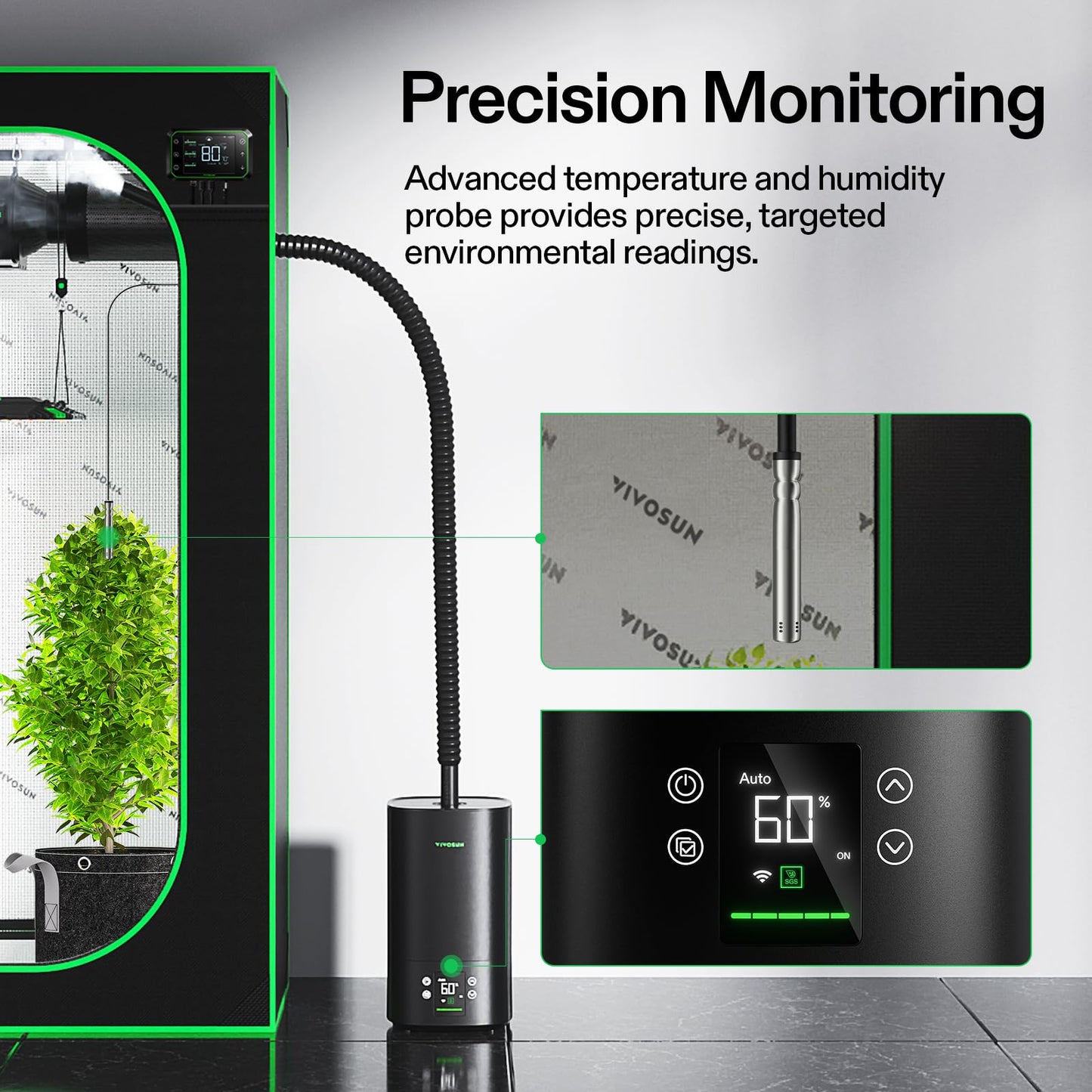 VIVOSUN AeroStream H05 Intelligent Wi-Fi Humidifier, 1.32 Gal / 5 L Humidifier with Temp & Humidity Probe, Smart Remote Control, Designed for Growers