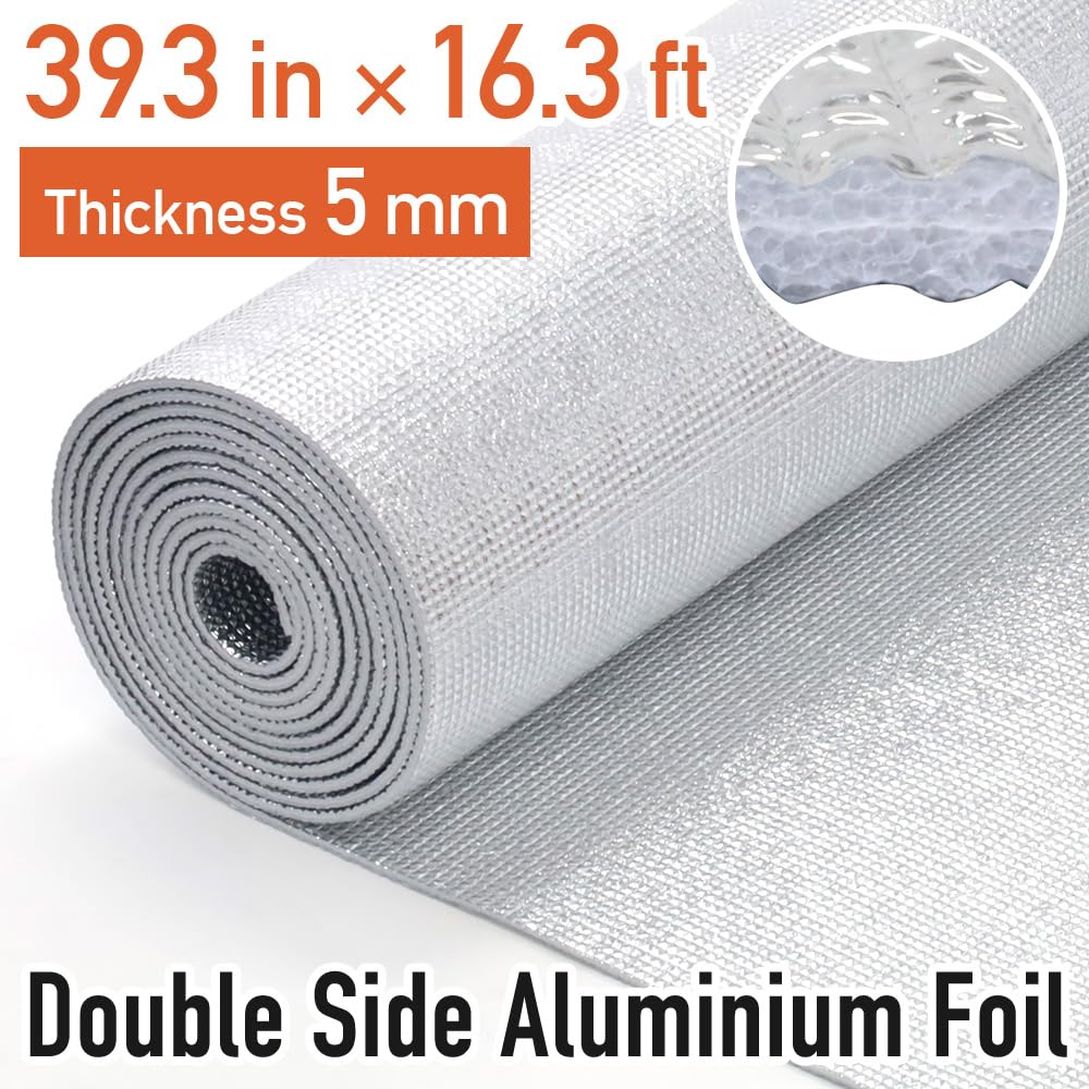 Japard Window Insulation for Summer Heat, 16ft x 39in 5mm 0.2” Thick 53.8 sqft, Aluminum Foil Bubbles Reflective Window Thermal Barrier for RV Roof Garage Door