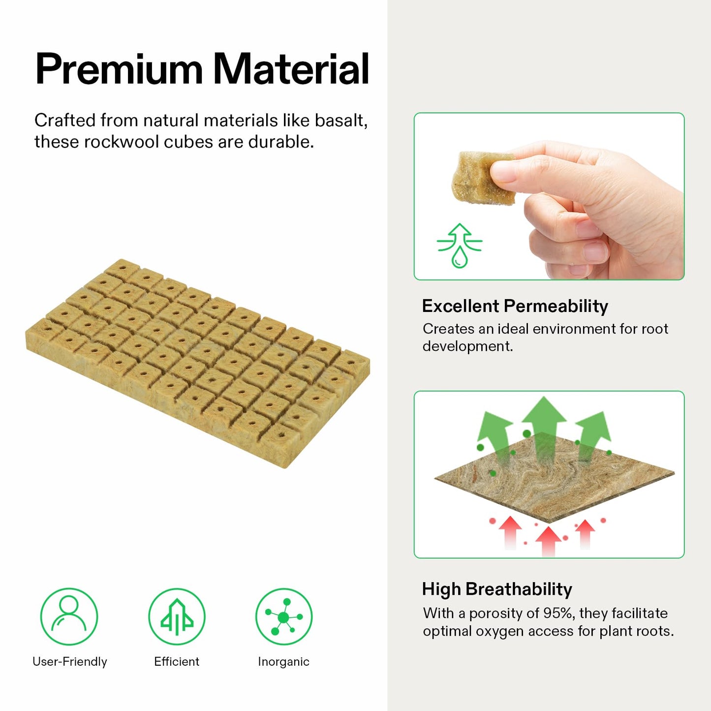 VIVOSUN 1" Rockwool Cubes, 200 Plugs Stonewool Starter Grow Cubes for Cuttings, Cloning, Plant Propagation, Seed Starting, Hydroponic Grow Media for Vigorous Plant Growth, 4 Sheets of 200 Plugs