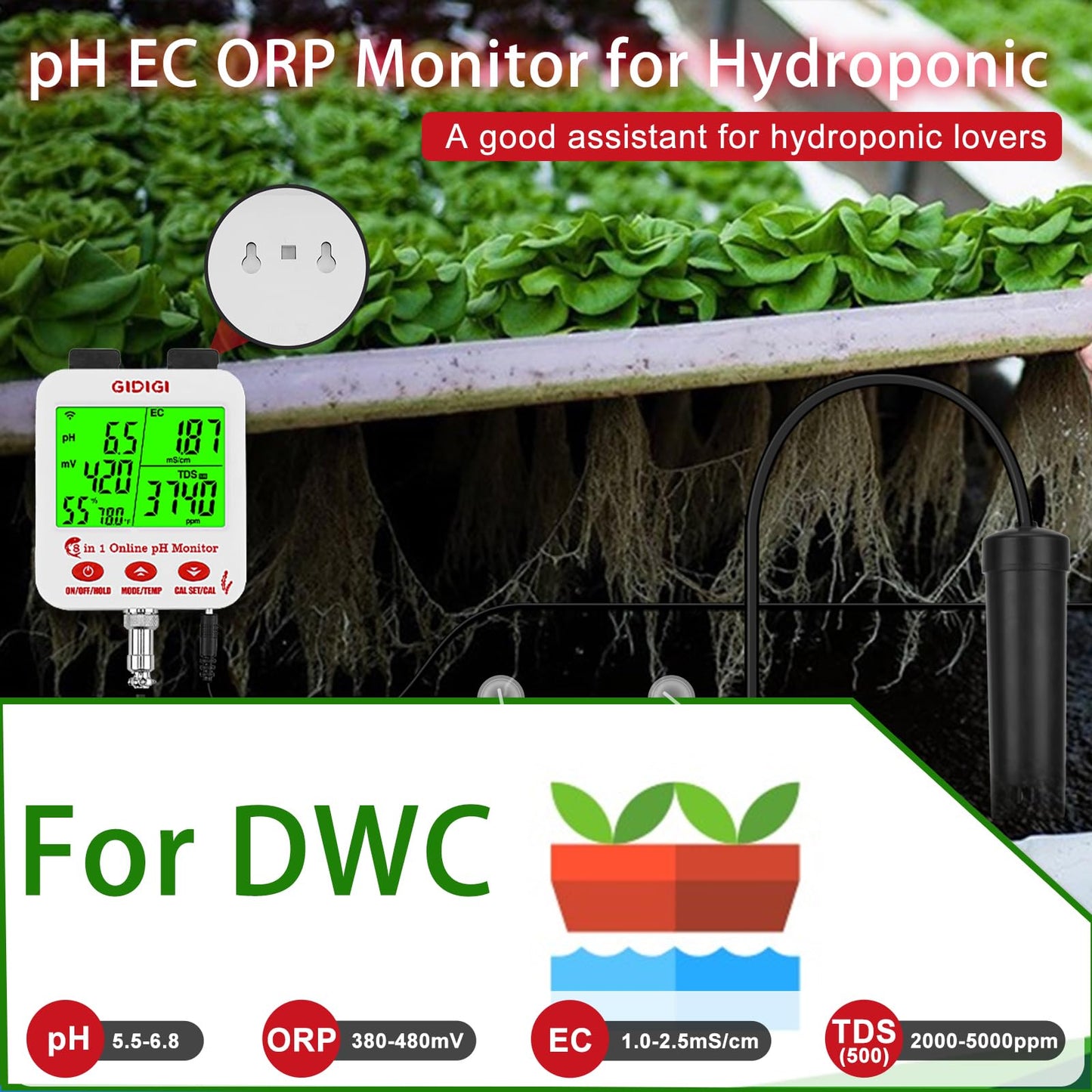 GIDIGI 8 in 1 pH Salt Monitor with Extra pH Calibration Kits