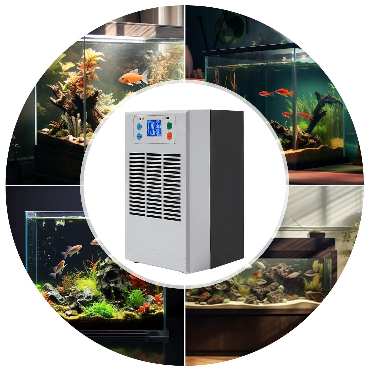 Jiabailie Aquarium Chiller,30L/7.93GAL Water Chiller for Fish Tank w/Water Pump,100W Hydroponics Water Cooler Fish Tank Chiller Constant Temperature Cooling System for Fish Tank,Jellyfish,Coral