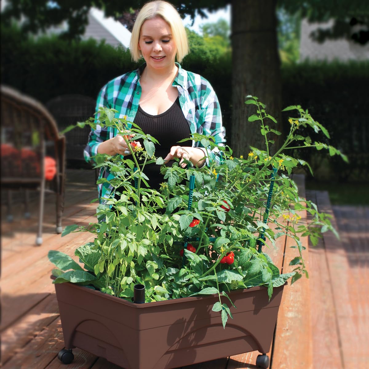 Emsco Group 2345 City Raised Bed Grow Box – Self Watering and Improved Aeration – Mobile Unit with Casters-Brown Picker
