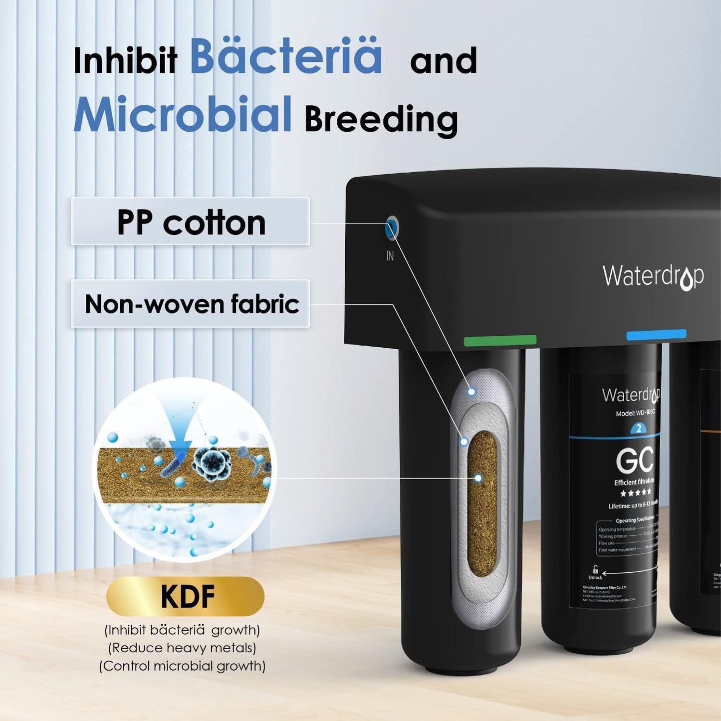 Waterdrop TSA 8 Layer Under Sink Water Filter System, Under Sink Water Filtration System, Reduces PFAS, PFOA/PFOS, Fluoride, Chlorine, Bad Taste & Odor, NSF/ANSI 42 Certified Element, USA Tech