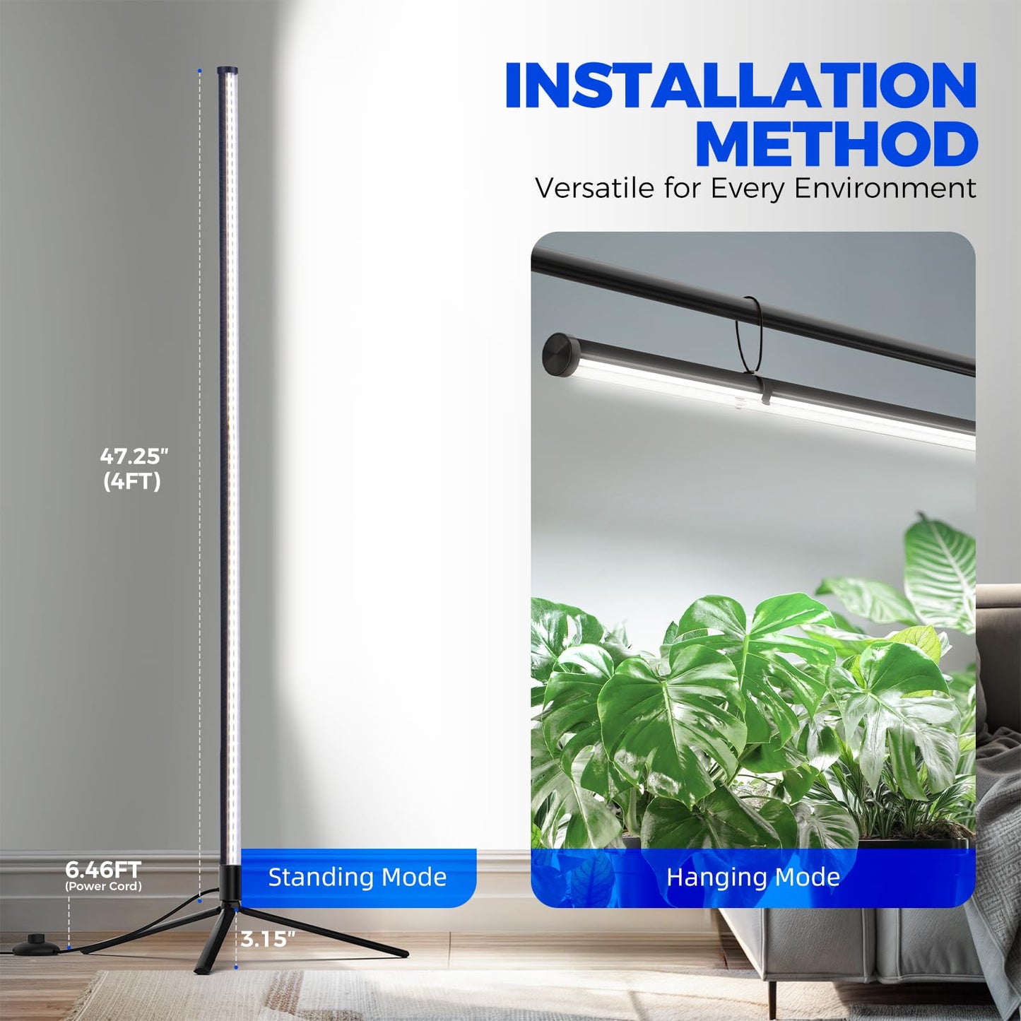 Barrina Standing Grow Light T10, 42W 5000K, Full Spectrum LED Plant Light for Indoor,Vertical Grow Light, Wide Coverage, 4FT Height with On/Off Switch and Tripod Floor Stand