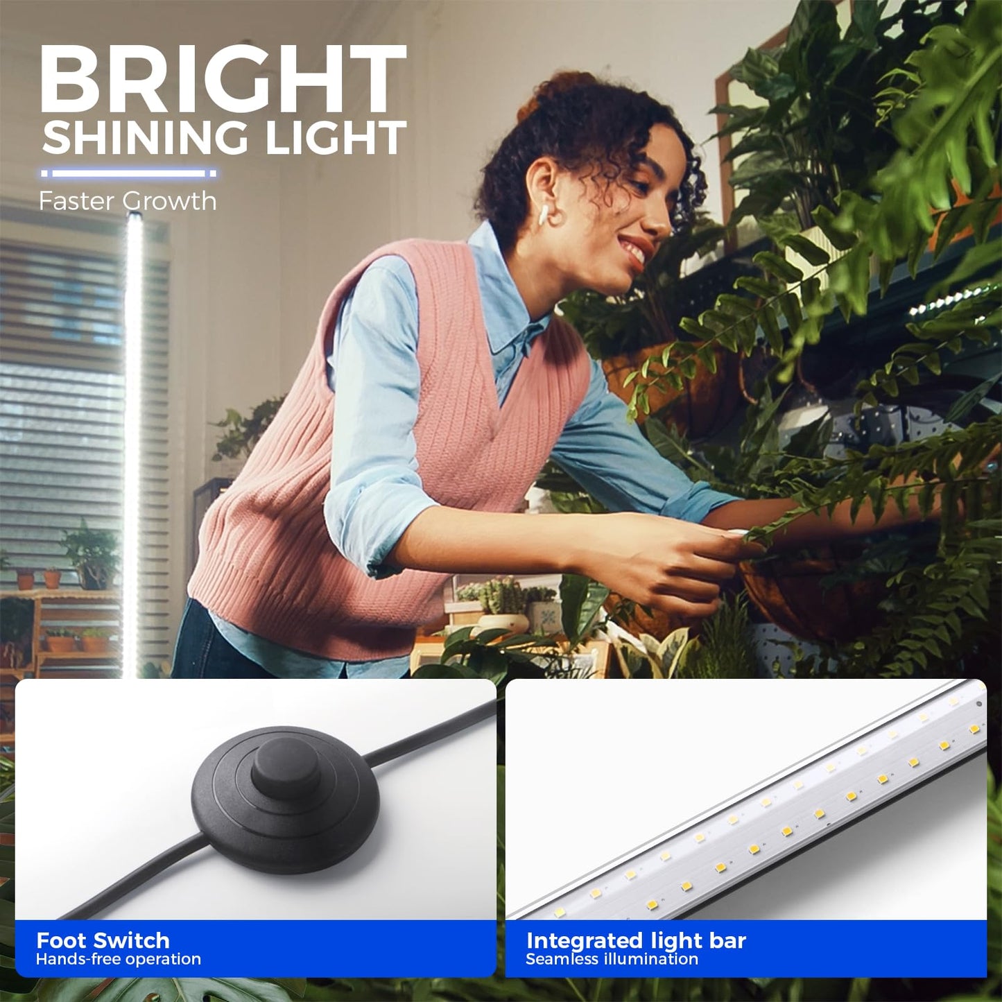 Barrina Standing Grow Light T10, 42W 5000K, Full Spectrum LED Plant Light for Indoor,Vertical Grow Light, Wide Coverage, 4FT Height with On/Off Switch and Tripod Floor Stand