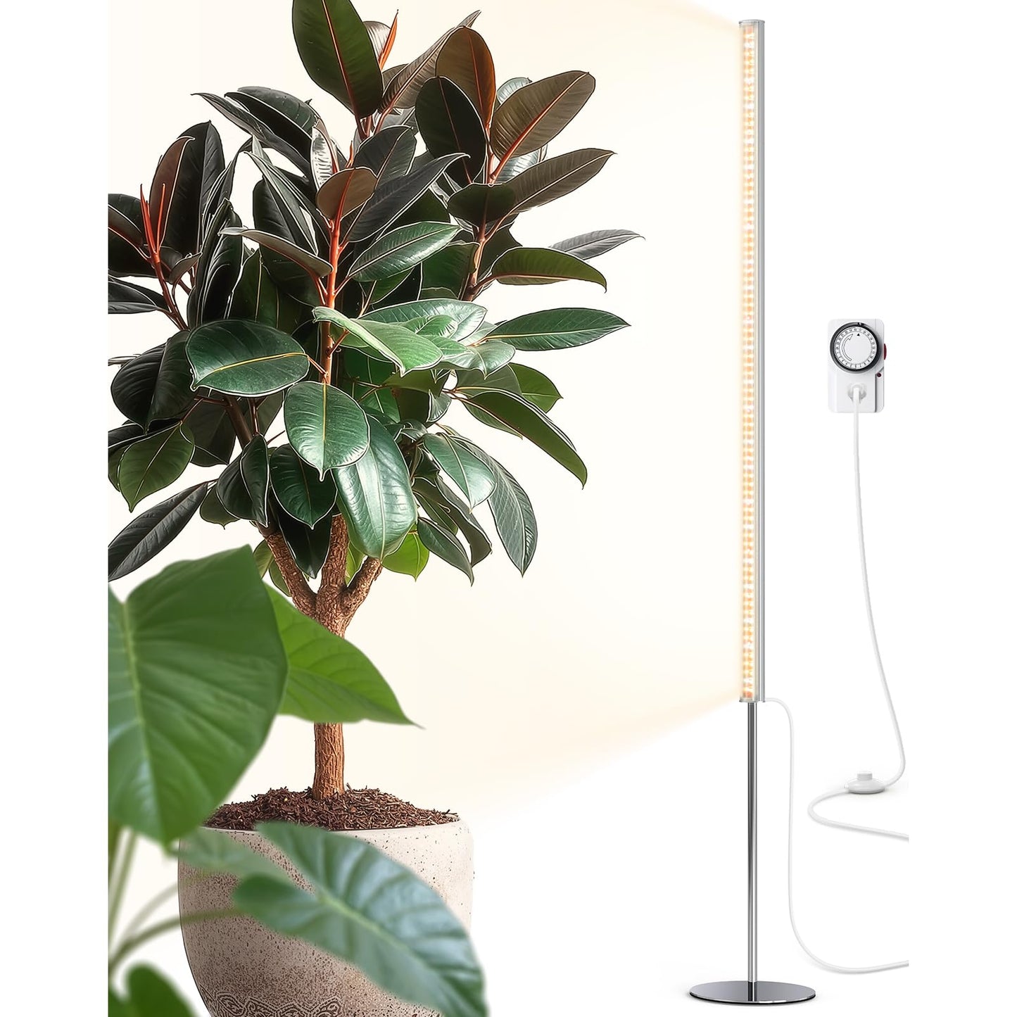 Barrina T1S Standing Grow Light for Indoor Plants with Timer, 65W 660nm High PPFD Tera Series Vertical Full Spectrum Grow Lights Adjustable Height 5FT-5.6FT, Foot Switch, Non-Glare Design, Silver