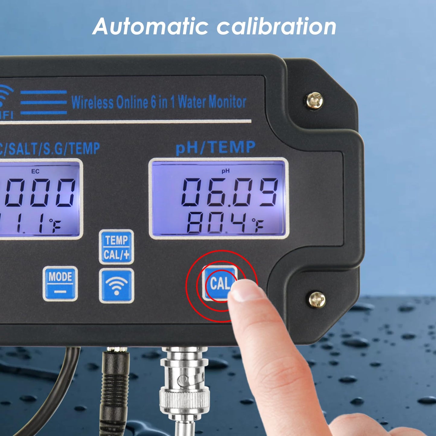 EC pH Monitor for Hydroponics, 6-in-1 Water Quality Tester with Wi-Fi, pH Meter Tester, Continuous Monitor of pH PPM EC CF Humidity Temp of Indoor DWC Grow System,Hydro Reservoir Tank