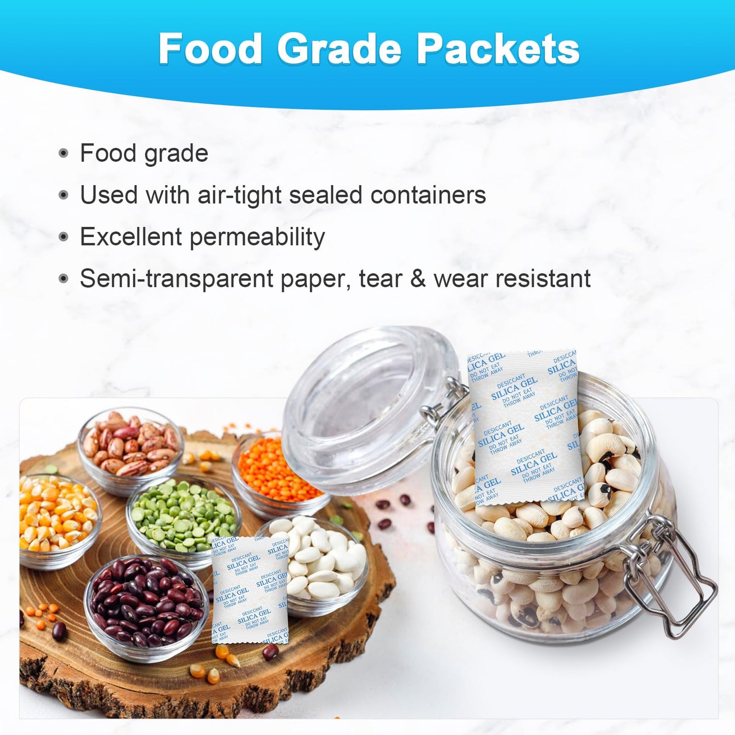 Silica Gel Packets - 10 Gram 120 Packs Moisture Absorbers, Food Grade Desiccant Packs for Storage, Premium Color Indicating Desiccant Packs for Storage, Widely Used for Foods, Electronics, Jewelry