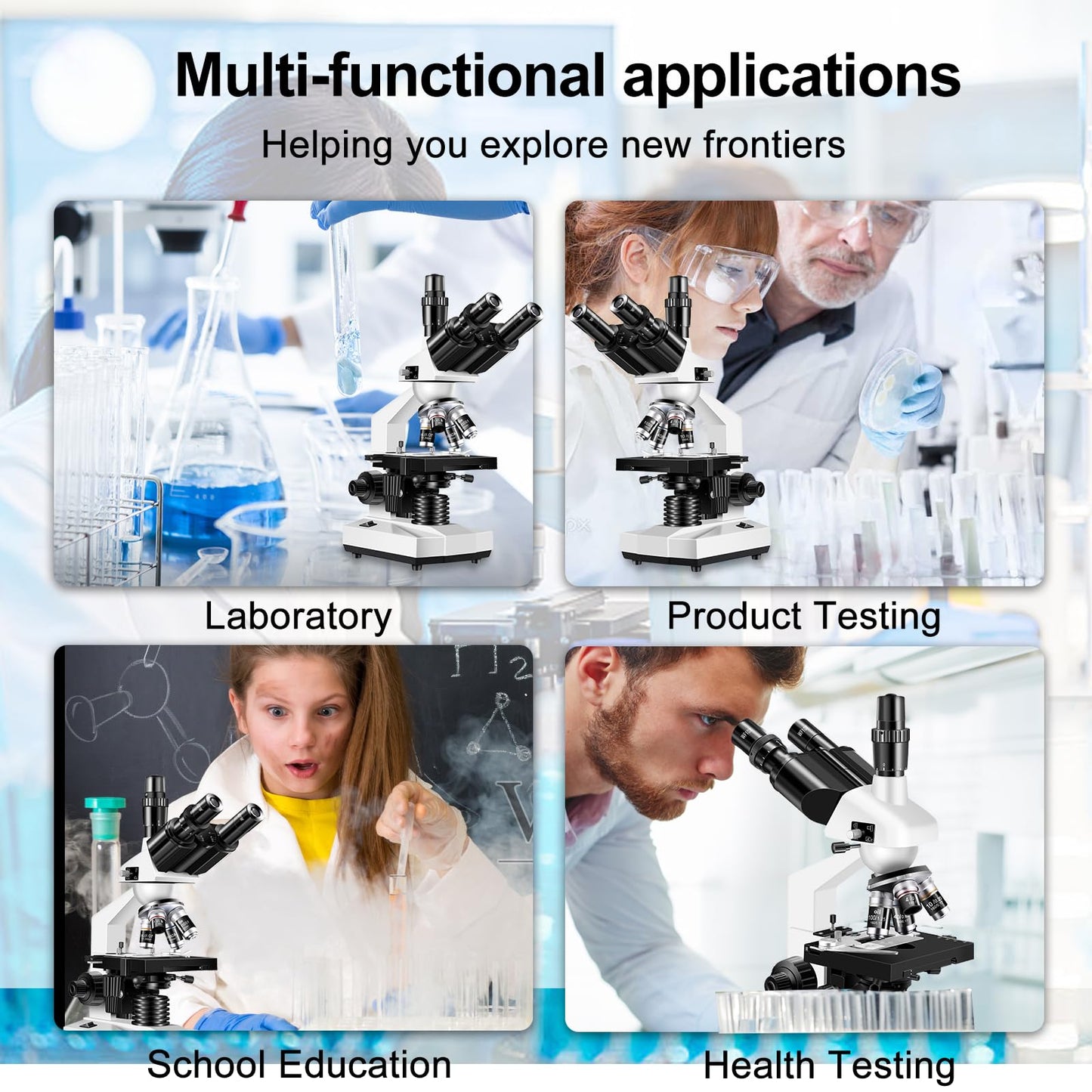 Trinocular Microscope 40X-5000X Magnification Laboratory Grade with Dual Mechanical Stage and HD USB Camera Microscope for Adults