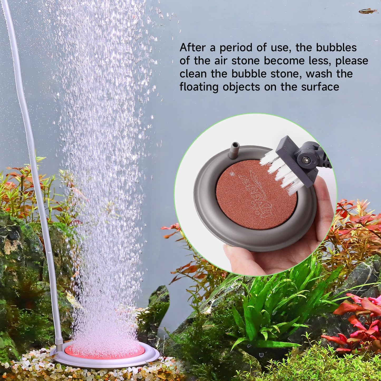 hygger Aquarium Air Stone, 4.1 Inch Nano Air Stone Makes Super Tiny Bubbles, Ultra Quiet Dissolved Oxygen Diffuser Small Airstone with Stainless Steel Base for Aquarium, Fish Tank & Hydroponic