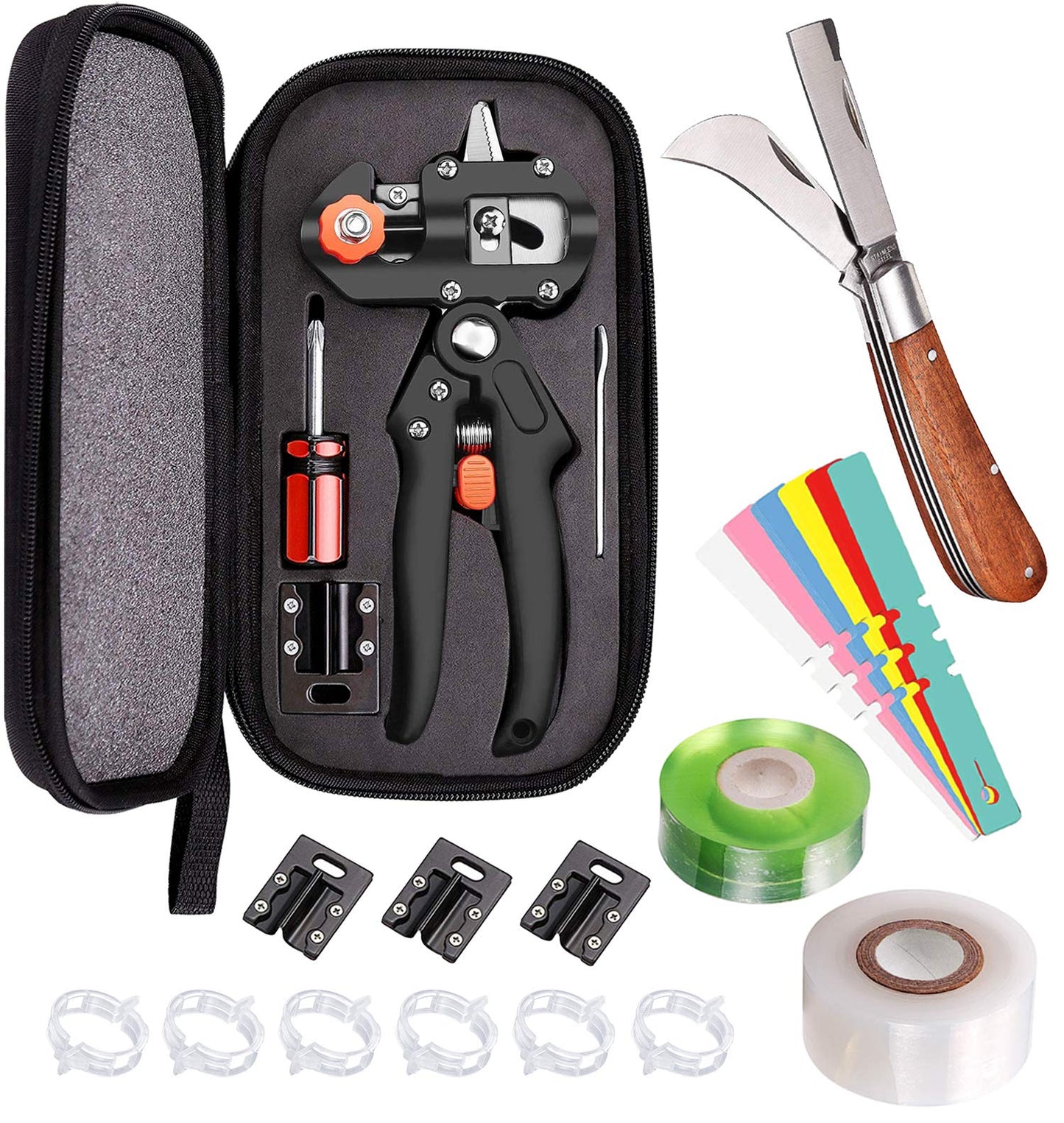 Professional Grafting Tool Kit - 3-in-1 Pruner with SK5 Blades, Grafting Knife, Tapes, Labels & Clips - Fruit Tree Grafting Supplies for Apples, Peaches, Grapes (Gardening Grafting Tools)
