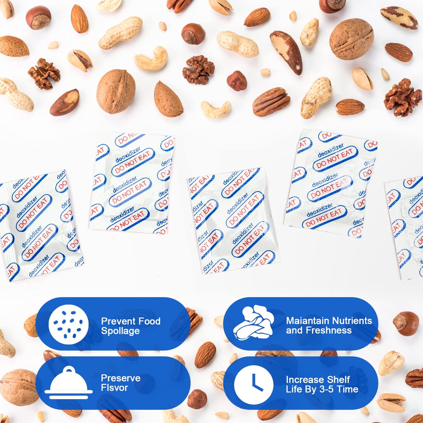 500cc Oxygen Absorbers for Food Storage - 100 Count (20x Packs of 5) - for Long Term Food Storage & Survival, Mylar Bags, Canning, Harvest Right Freeze Dryer, Dehydrated, and Preserved Foods