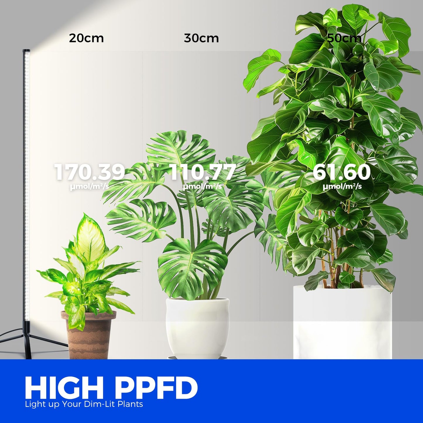 Barrina Standing Grow Light T10, 42W 5000K, Full Spectrum LED Plant Light for Indoor,Vertical Grow Light, Wide Coverage, 4FT Height with On/Off Switch and Tripod Floor Stand
