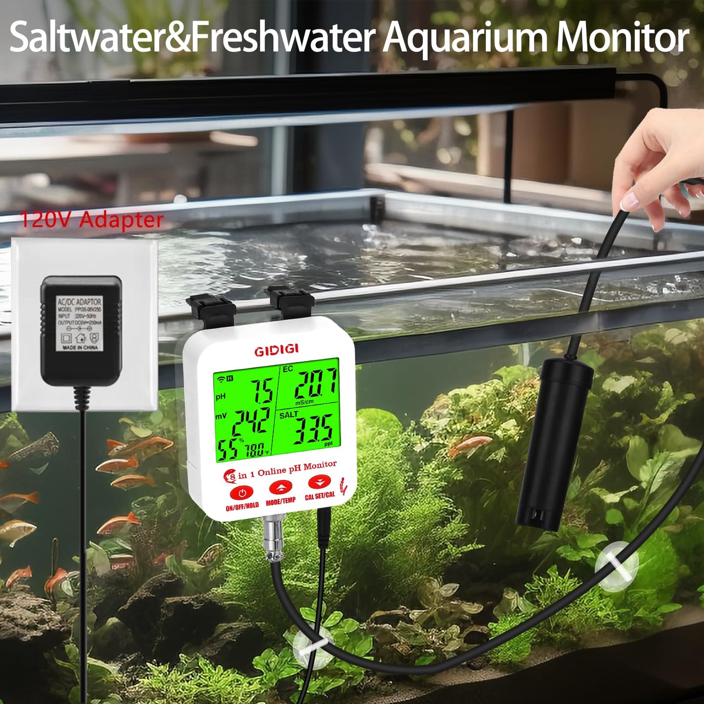 GIDIGI 8 in 1 pH Salt Monitor with Extra pH Calibration Kits