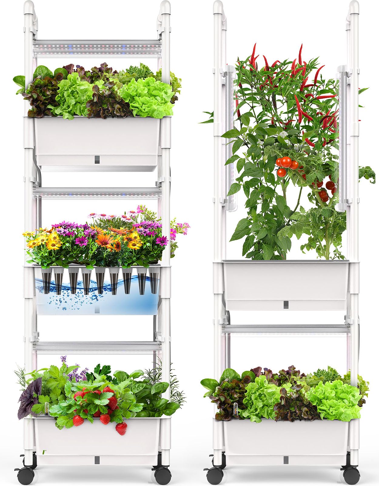 Hydroponics Growing System,AOONEG 42Pods Indoor Herb Garden with LED Grow Light,Hydroponics Growing System Kit with Automatic Timer,Pump System,Adjustable Height (No Seed,Glossy White, 3Layer-42Pods)