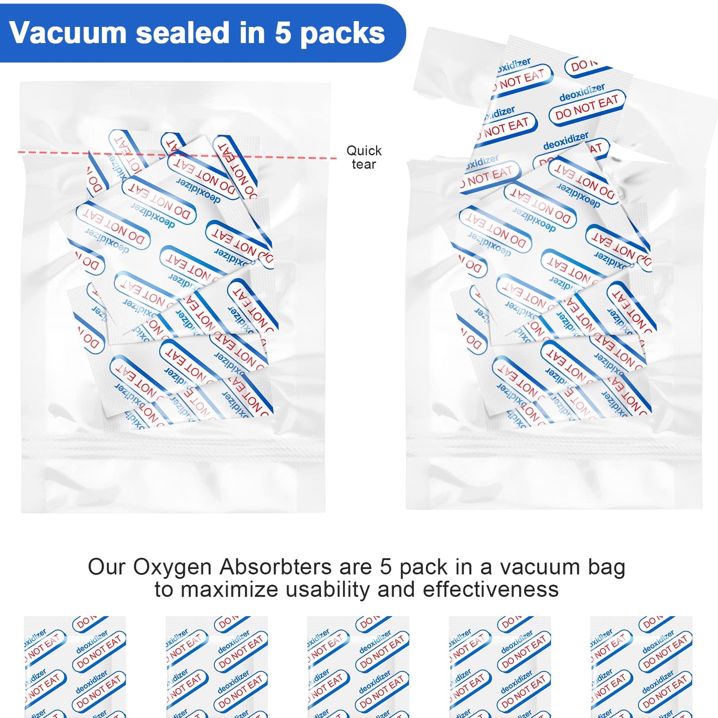 500cc Oxygen Absorbers for Food Storage - 100 Count (20x Packs of 5) - for Long Term Food Storage & Survival, Mylar Bags, Canning, Harvest Right Freeze Dryer, Dehydrated, and Preserved Foods