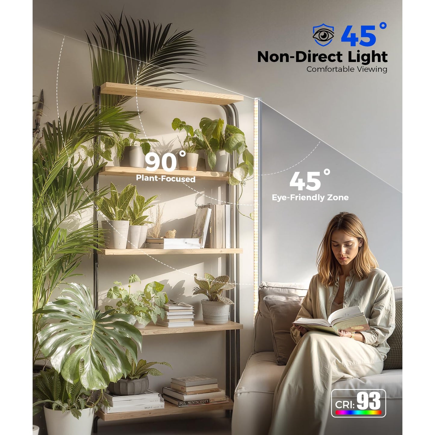 Barrina T1S Standing Grow Light for Indoor Plants with Timer, 65W 660nm High PPFD Tera Series Vertical Full Spectrum Grow Lights Adjustable Height 5FT-5.6FT, Foot Switch, Non-Glare Design, Silver