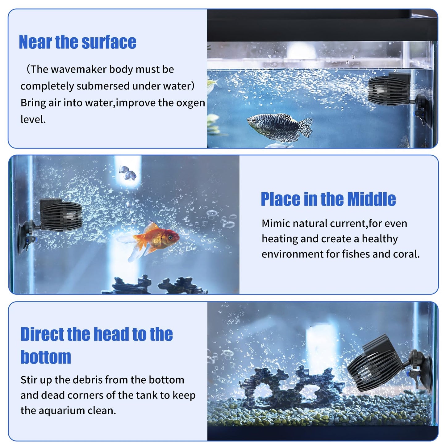 AQUANEAT Circulation Pump, 800GPH Aquarium Wave Maker, Fish Tank Powerhead Submersible Water Pump with Suction Cup