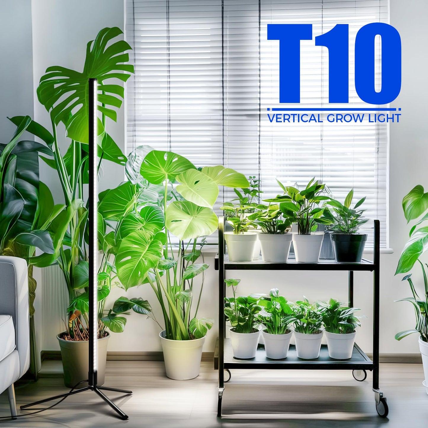 Barrina Standing Grow Light T10, 42W 5000K, Full Spectrum LED Plant Light for Indoor,Vertical Grow Light, Wide Coverage, 4FT Height with On/Off Switch and Tripod Floor Stand
