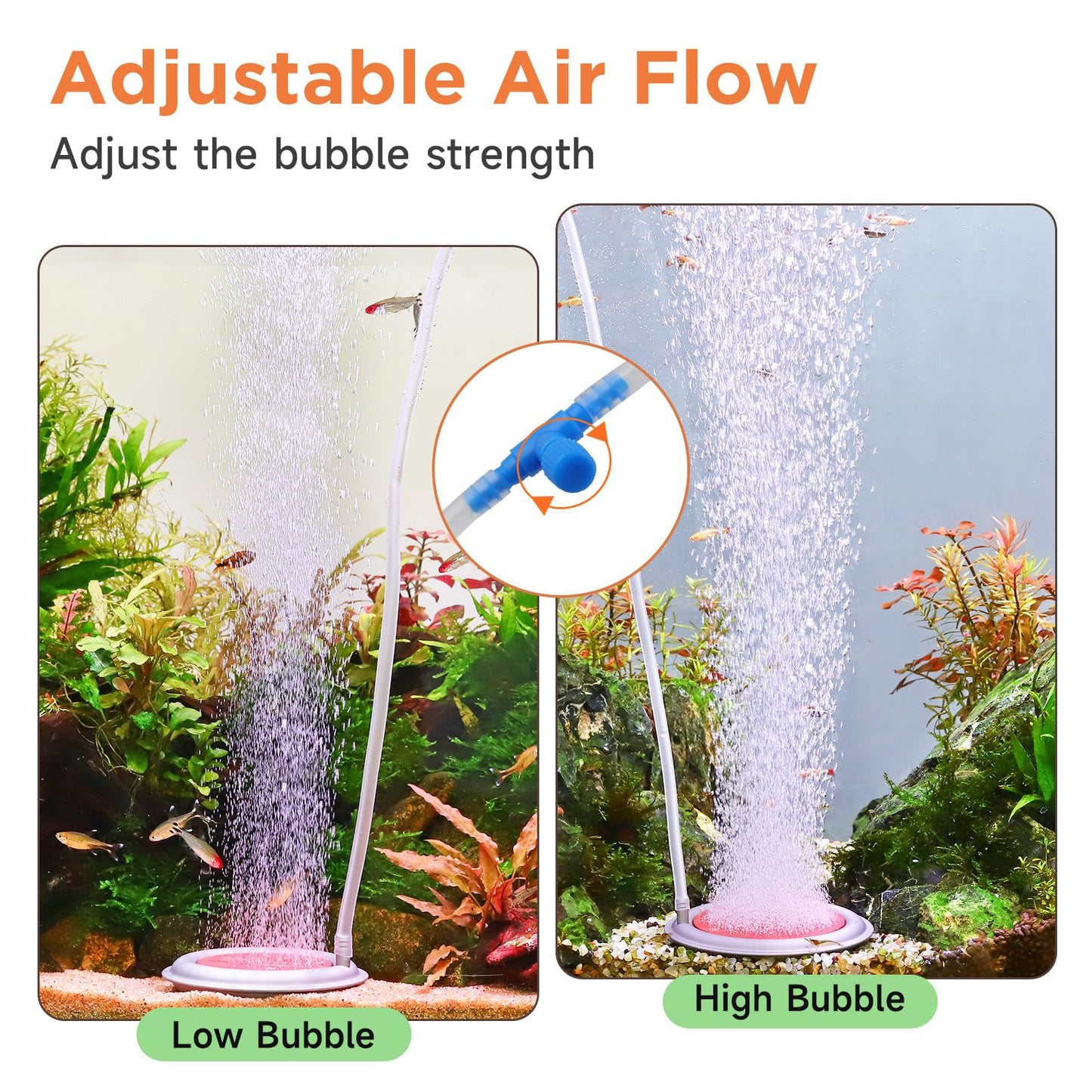 hygger Aquarium Air Stone, 4.1 Inch Nano Air Stone Makes Super Tiny Bubbles, Ultra Quiet Dissolved Oxygen Diffuser Small Airstone with Stainless Steel Base for Aquarium, Fish Tank & Hydroponic