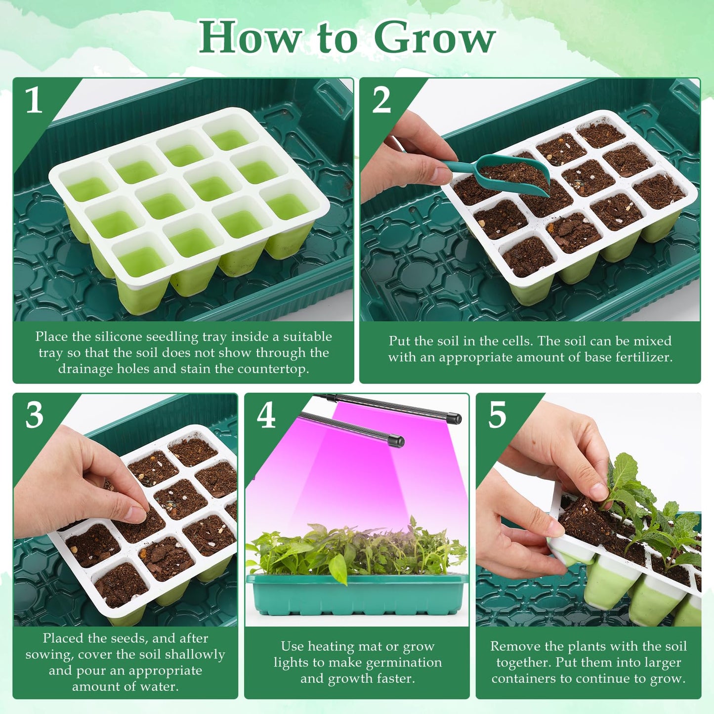 6pcs Seed Starter Kit, 72-Cell Silicone Plant Trays with Flexible Pop-Out Design for Indoor Gardening