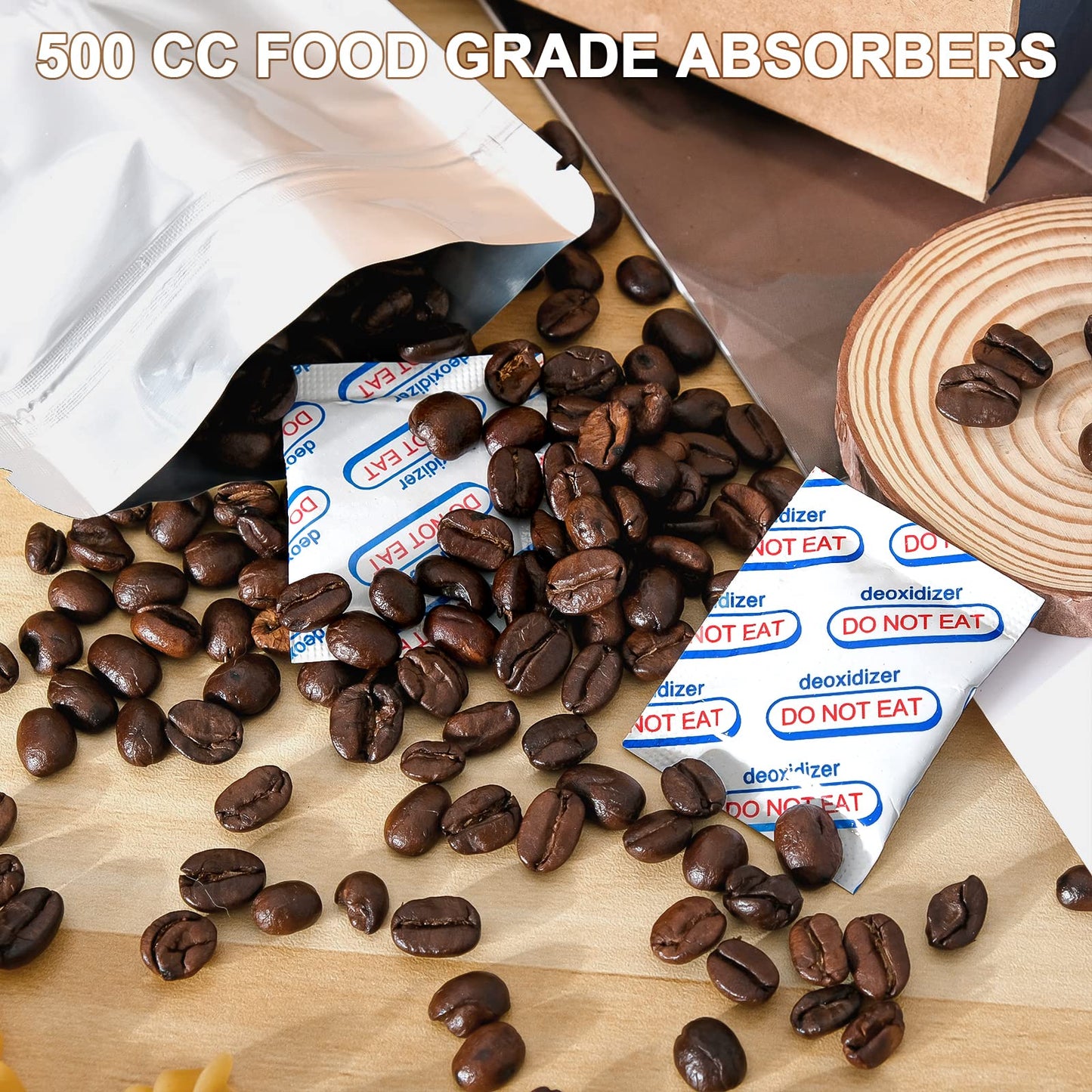 500cc Oxygen Absorbers for Food Storage - 100 Count (20x Packs of 5) - for Long Term Food Storage & Survival, Mylar Bags, Canning, Harvest Right Freeze Dryer, Dehydrated, and Preserved Foods