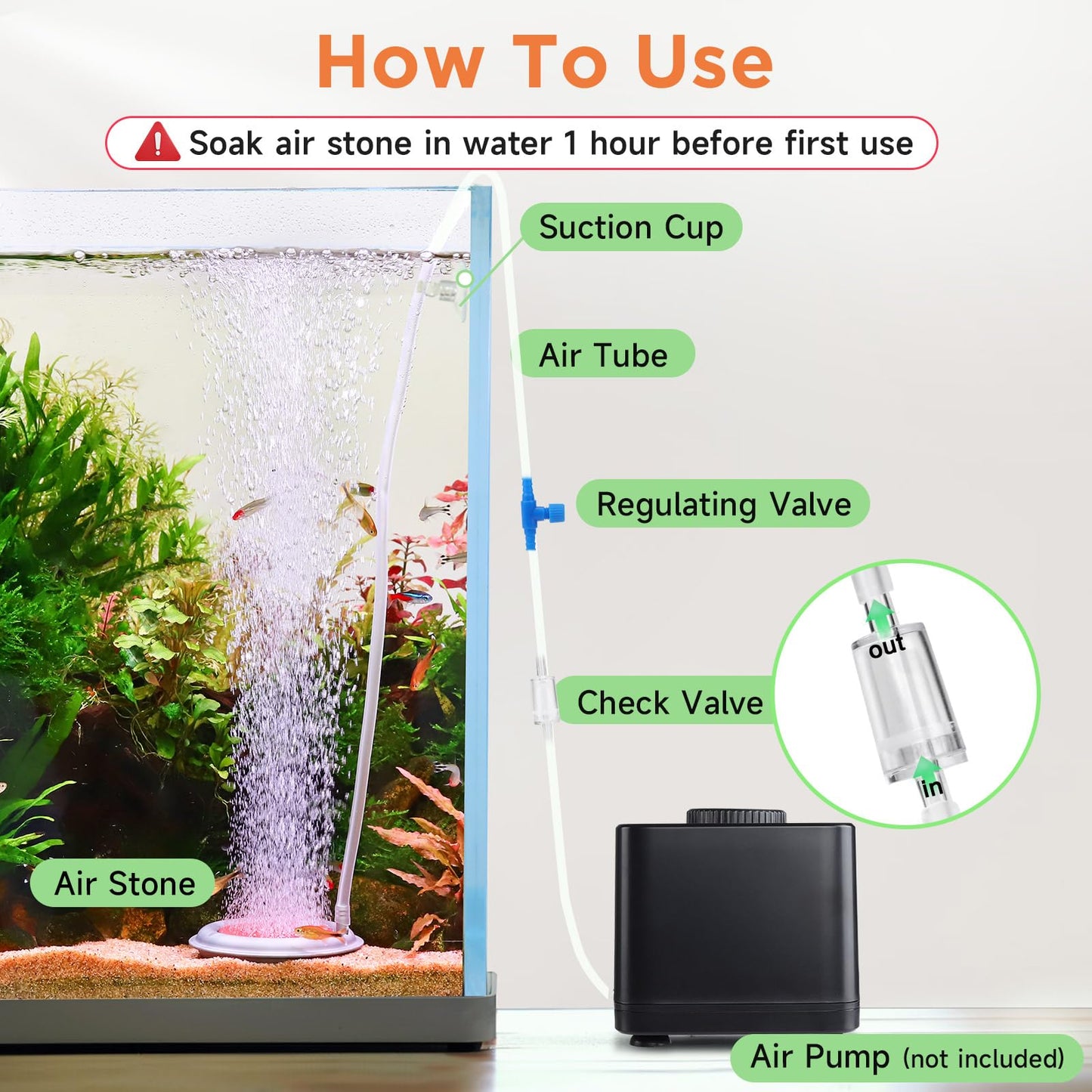 hygger Aquarium Air Stone, 4.1 Inch Nano Air Stone Makes Super Tiny Bubbles, Ultra Quiet Dissolved Oxygen Diffuser Small Airstone with Stainless Steel Base for Aquarium, Fish Tank & Hydroponic