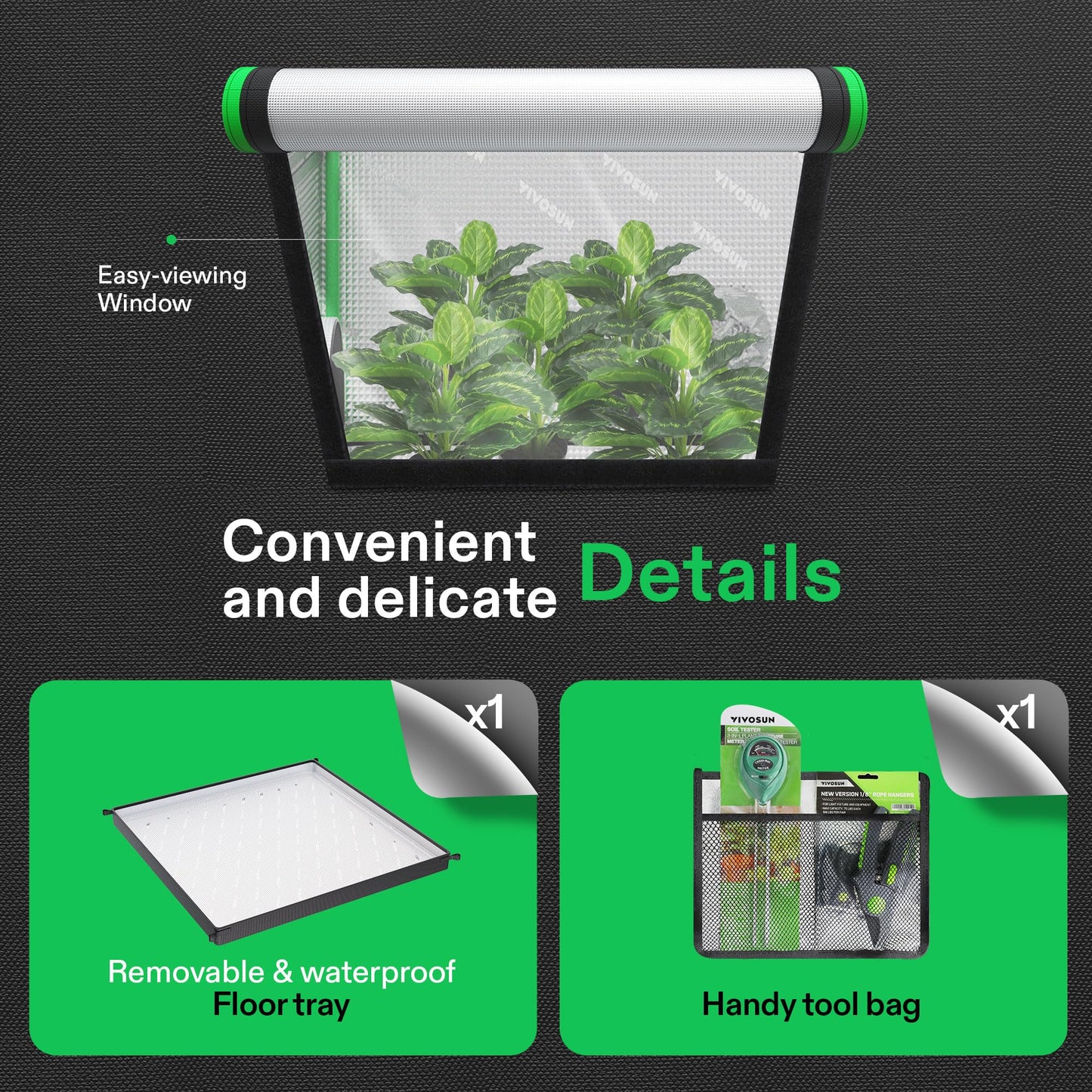 VIVOSUN 2-in-1 4x3 Grow Tent, 48"x36"x72" High Reflective Mylar with Multi-Chamber and Floor Tray for Hydroponic Indoor Plant