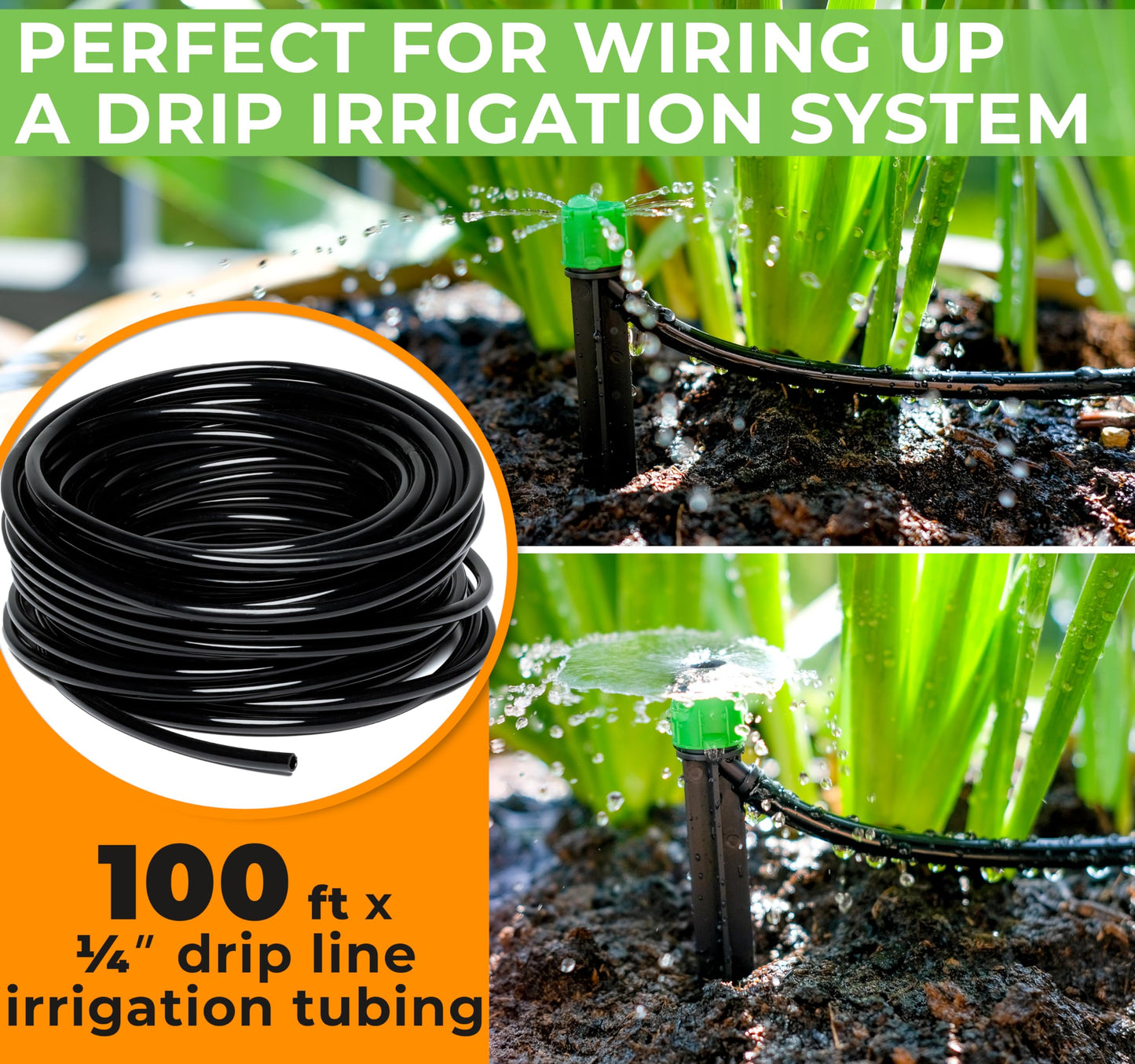 CARPATHEN 1/4 Drip Irrigation Tubing - 100 ft Black Drip Irrigation Hose Perfect for DIY Garden Irrigation System, Hydroponics, Misting Tubing, or as Blank Distribution Tubing for Any Garden Project