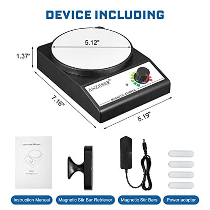 ANZESER Magnetic Stirrer with 4PCS Stir Bars Set Stir Plate with Stir Bar Retriever (NO Heating) 3000mL Magnetic Mixer 3000RPM Lab Stirrer