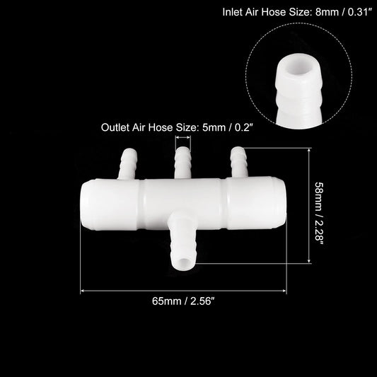 uxcell 5Pcs 8mm to 5.5mm 3 Ways Air Line Tubing Splitter Connector Fish Tank Oxygen Pipe Air Tubing Adapter for Aquarium, White