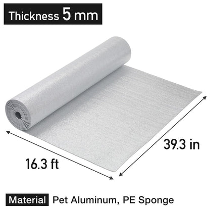 Japard Window Insulation for Summer Heat, 16ft x 39in 5mm 0.2” Thick 53.8 sqft, Aluminum Foil Bubbles Reflective Window Thermal Barrier for RV Roof Garage Door