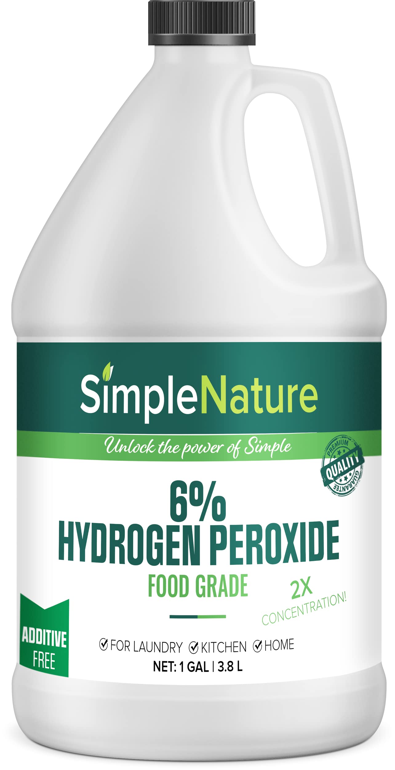 SimpleNature 6% Food Grade Hydrogen Peroxide Solution - 1 Gallon - Natural Multipurpose Cleaner - Made in USA - Ideal for Commercial, Residential, Kitchen, Bath, Laundry, and More - Ecofriendly
