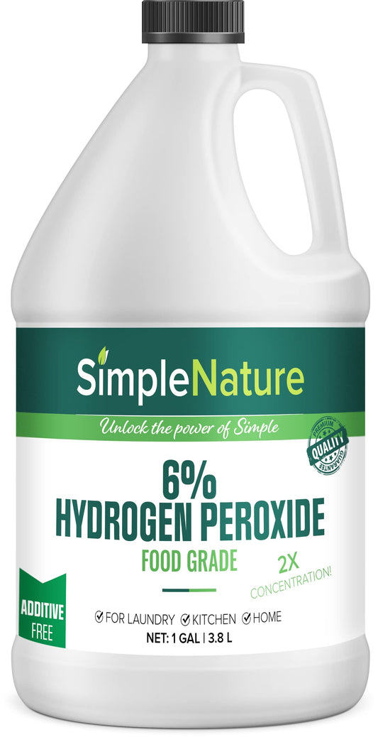 SimpleNature 6% Food Grade Hydrogen Peroxide Solution - 1 Gallon - Natural Multipurpose Cleaner - Made in USA - Ideal for Commercial, Residential, Kitchen, Bath, Laundry, and More - Ecofriendly