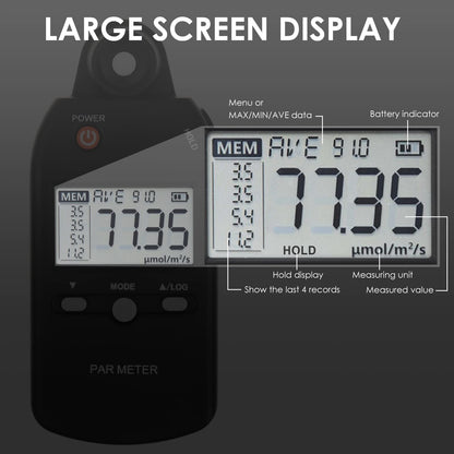 Quantum PAR Meter Full-Spectrum High Precision PPFD Tester for Photosynthetic Activity of Indoor and Outdoor Plants 400-700nm Light Lux Tester