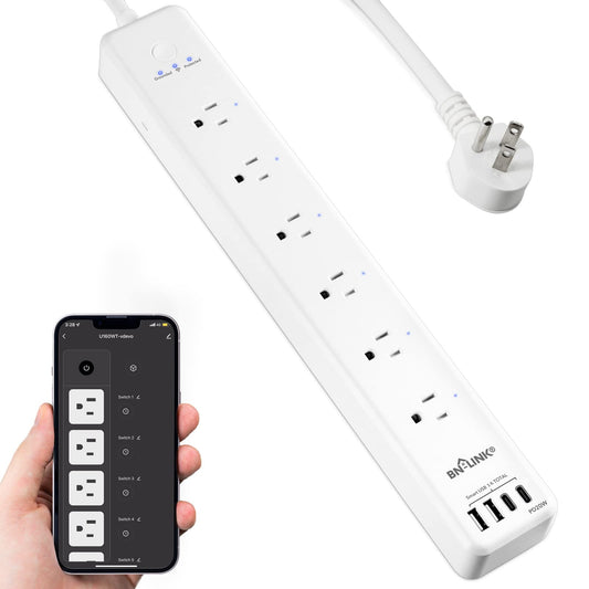 Smart Plug Power Strip，Surge Protector with 6 Individually Controlled Smart Outlets, 4 USBs (incl. 20W USB-C), Compatible with Alexa and Google Home